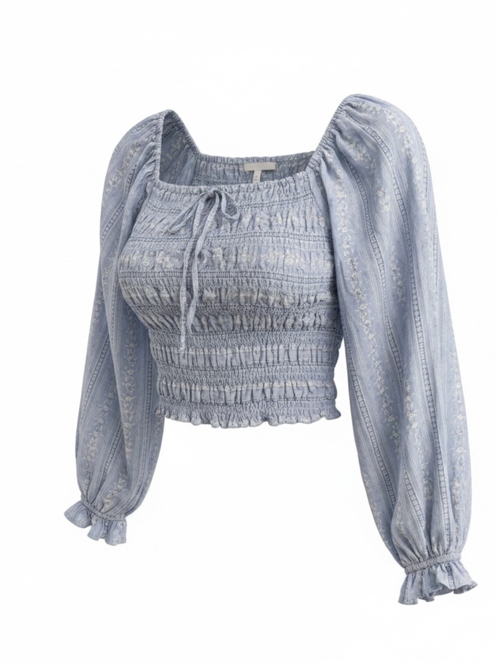 American Eagle Smocked Peasant Crop Top in Light Blue - Women’s Small